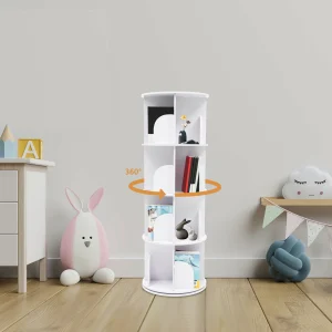 4-Tier Freestanding Bookcase 360° Rotatable Bookshelf Suitable for Bedrooms, Living Rooms, Children's Rooms, Study Rooms